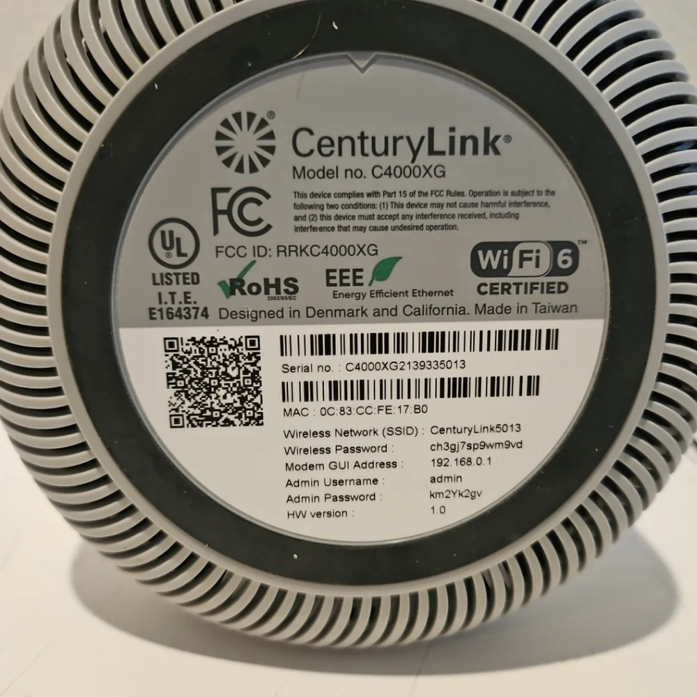 CenturyLink Greenwave C4000XG Fiber Modem WiFi Router Power Cord TESTED WORKS